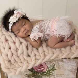 Baby Girl Feather and Lace Photo Shoot Romper